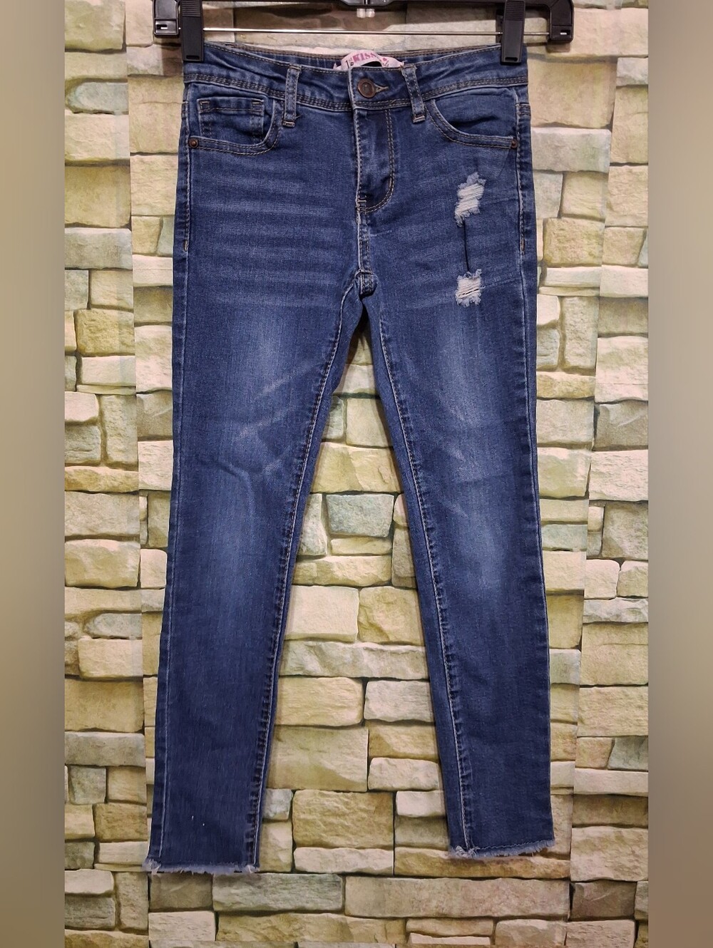 Girls Youth Size 7 Distressed Rough Hem Skinny Jeans
